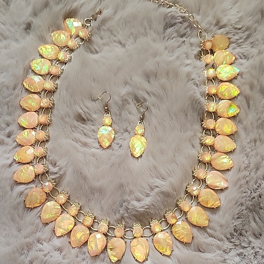 Elegant Opal inspired Necklace and Earring Set, costume jewelry
